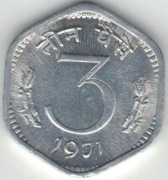 Indie 3 pajsy paise 1971 C - 21,3 mm - Kalkuta - nr 1
