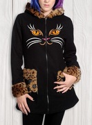 płaszcz Kotek panterka czarny z uszami kawaii S