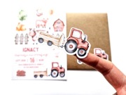 Zaproszenia urodzinowe dla dzieci ZESTAW kreatywny naklejki farma 10sztuk