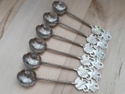 POSREBRZANE ŁYŻECZKI DO KAWY FILIŻANKI GRAWER INDONEZJA TEATR CIENI