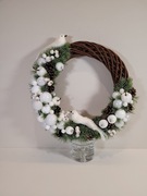 Wianek zimowy świątecznu bożonarodzeniowy ozdoba stroik rękodzieło Biały 1