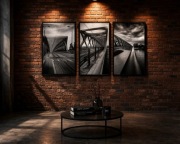 Tryptyk obrazy czarno-białe most architektura miasto 50x70