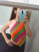 S 36 kolorowy tęczowy crop top szydełkowy lato wakacje