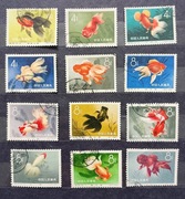 Znaczki Chiny 1960 S38 Złote Rybki - Komplet 12 szt