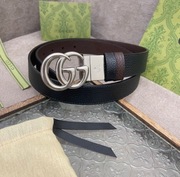 Pasek skórzany czarno-brązowy męski z klamrą GG – styl włoski