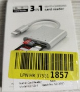 3 W 1 CZYTNIK KART DO LIGHTINIG IPHONE ADAPTER SD/TF