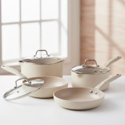 Zestaw Garnków Ceramicznych Indukcyjnych 4 el. - Beżowe Garnki z Pokrywkami