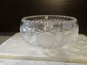 Kryształowa owocarka, misa na nóżce recznie szlifowana PRL