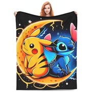 Nowy duży mięciutki koc bajkowy Stitch i Pokemon 150x200