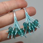 Kolczyki Miotełki matowe morskie błękitne lodowe Chwosty Handmade