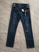 Nowe haftowane granatowe spodnie jeansowe jeansy w kwiatki Pimark 146