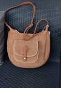 Torebka koszyk ze sznurka  boho camel carmel na pasku z kieszonką 