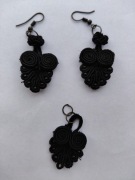 Komplet kolczyki zawieszka vintage sutasz czarne klasyczne 