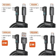 Kabel TOOCKI 100W 2M Kątowy kabel USB-C-iPhone - USB-C-A Super Szybki Kabel