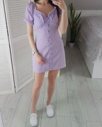 Missguided liliowa sukienka w kratkę kratę z bufkami letnia guziczki 34 XS