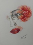 Akwarelowy portret kobiety pt. "Kobieta z różą".