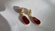 Nowoczesne Złote Kolczyki Wiszące – Bordo / Burgund – Geometryczne