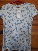 T- schirt biały w niebieskie kwiatki damskixs Terranova 