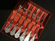 Posrebrzane widelczyki PRL. Oryginał pudełko. Prezent 