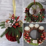 Zestaw wieniec na drzwi ścianę stroik adwentowy duża bombka czerwony złoty 