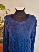 Długi ciepły granatowy sweter z dodatkiem wełny uniwersalny duży 42/44/46