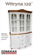 Stylowa Biała Witryna 120` z Dębowym Blatem BEKAS Producent Mebli 