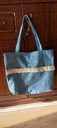 Torba shopper jeans z koronką 