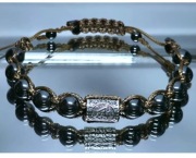 BRANSOLETKA RUNA VALKNUT KAMIEŃ HEMATYT 10MM SZER 17 cm STYL WIKINGÓW 