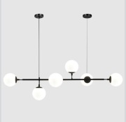 KCO lampa wisząca liniowa z 6 białymi szklanymi kloszami 120cm