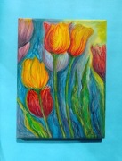 Obraz na płótnie przedstawiajscy tulipany - ręcznie malowany 