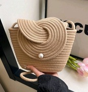 Torebka torba na ramię z plecionki boho sznurek z lnu