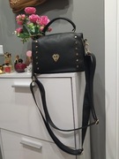 BARLETTA Czarny kuferek brokat cyrkonie 2 paski Mięciutka Premium Eko Skóra