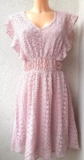 Włoska Sukienka Ażurowa Koronkowa 100% Bawełna Rozmiar L