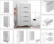 Regał z 5 wysuwanymi szufladami nogi z kółkami szary ModernHome