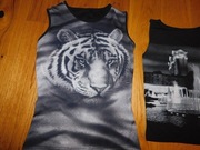 Dwie koszulki z nadrukiem elastyczne roz. S