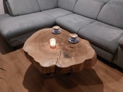 Stolik kawowy, lite drewno, rękodzieło, nogi metal