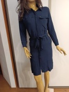 Big Star granatowa sukienka koszulowa z guzikiem XS wiskoza casual