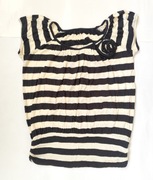 Bluzka damska w czarno białe kremowe paski ozdobna róża Rozmiar S/M