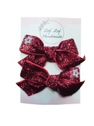 Spinki świąteczne bordowe błyszczące kokardy