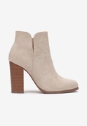 Beżowe botki zamsz eko na obcasie słupku 39