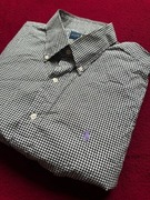 Ralph Lauren koszula slim fit czarno-biała krata fioletowe logo klasyk