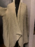 ZARA długi sweter kardigan wdzianko narzutka z wełną oversize duże ecru