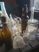 Stare butelki, kałamarze, słoiki. XXw. Komplet.