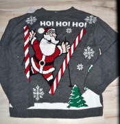122*  zabawny Świąteczny sweter Mikołaj na nartach M