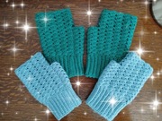 mitenki rękawiczki stylowe błękitne lub ecru rękodzieło 