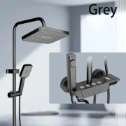 Zestaw natryskowy termostatyczny 4-funkcyjny, szary, montaż na ścianie