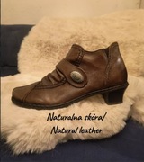 Eleganckie brązowe Buty skórzane damskie vintage zimowe, retro na obcasie 