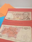 2 x Banknot PRL 100 zl i ilustracje zestaw 2x antyrama prezent 