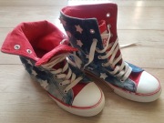 TRAMPKI jeans STARS NYLON RED koturn wewnątrz 39