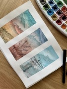 Ręcznie malowany obrazek akwarelowy – 3 widoki, oryginał